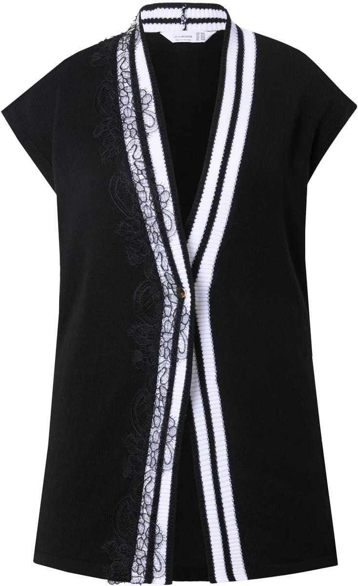 MIAMODA - Dames - Gebreid vest Straight Fit kanten lint en biesjes - Zwart - Maat 54+