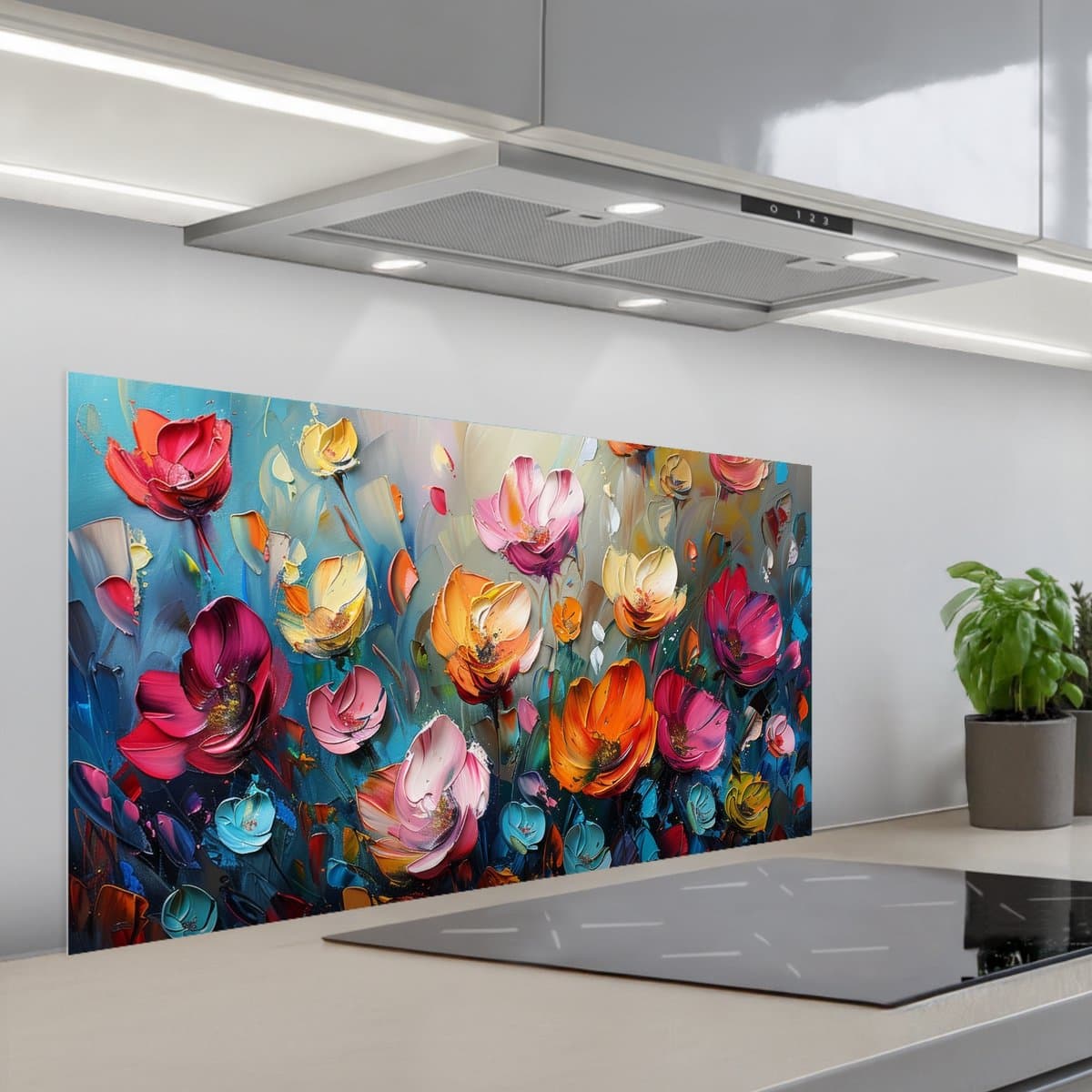 Spatscherm 100x50 cm - Zelfklevende achterwand Bloemen - Kleurrijk - Abstract - Verf - Natuur - Keuken muurbeschermer - Spatwand fornuis
