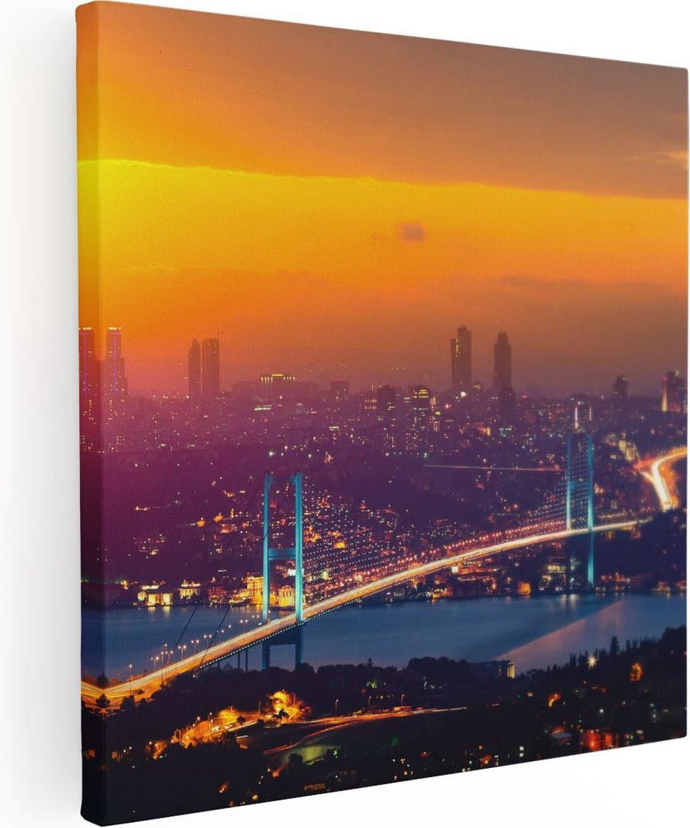 Artaza Canvas Schilderij Bosporusbrug In Istanbul Bij Zonsondergang - 60x60 cm - Wanddecoratie Woonkamer - Schilderijen - Muurdecoratie