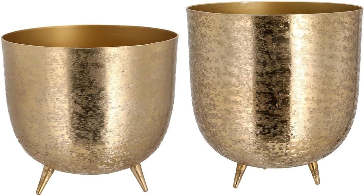 Set bloempotten - Decoratieve vazen - Planten decoreren - Met drie poten - Ø 18 & 22.5 cm - Mat goud