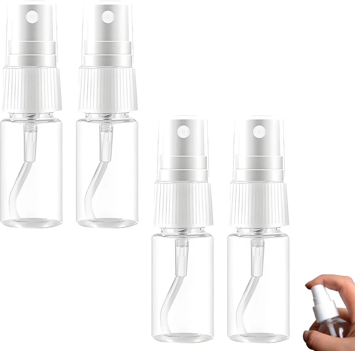 Dailygoods- Spuitfles Klein 15 ml - 4 Stuks - Navulbare Spray - Transparant - Fijnverstuivend Sproeikop - Draagbaar Kunststof - Sprayfles