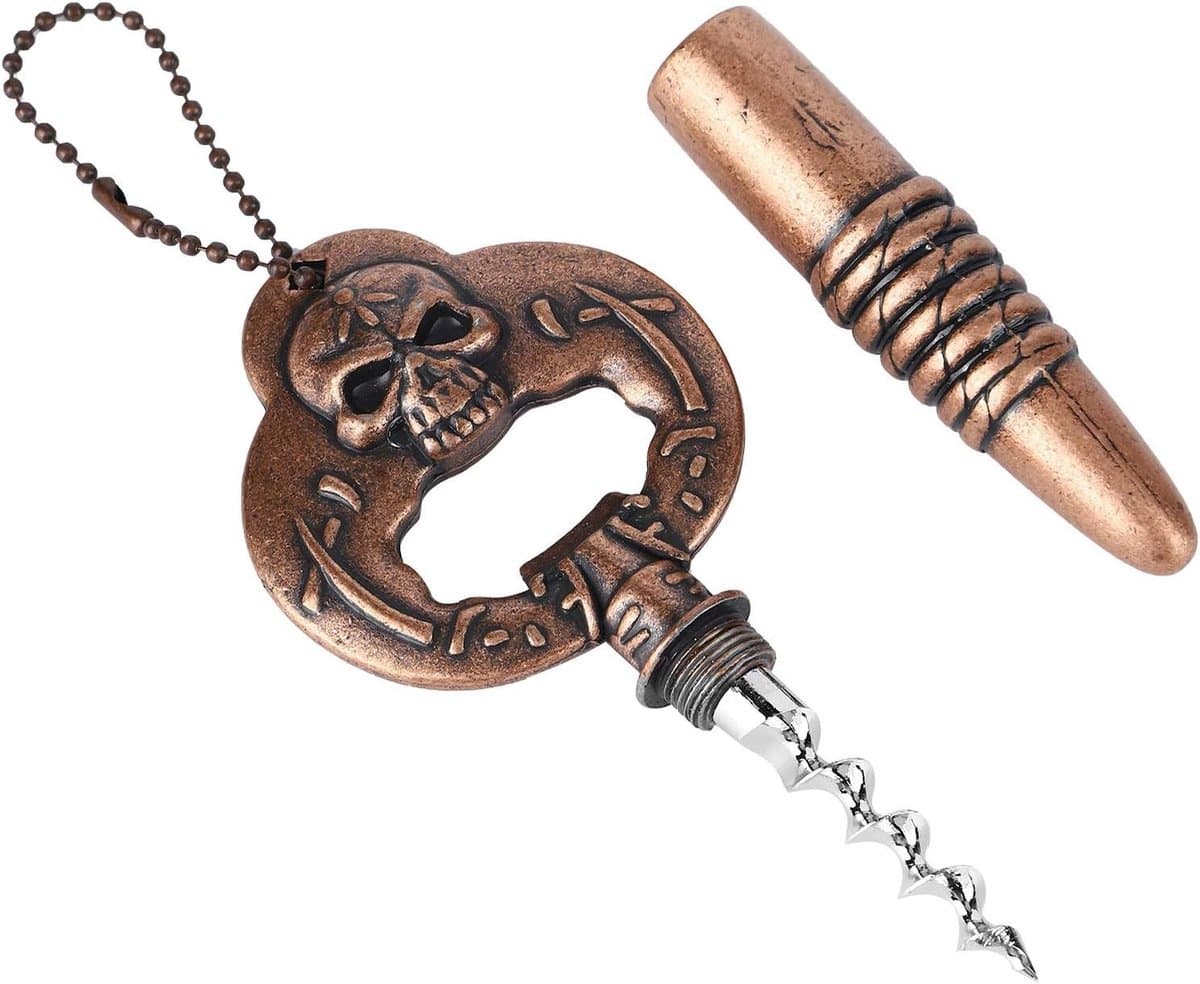 Draagbare Kurkentrekker Sleutelhanger met Skull-Patroon van Zinklegering voor Thuisgebruik en Feestjes