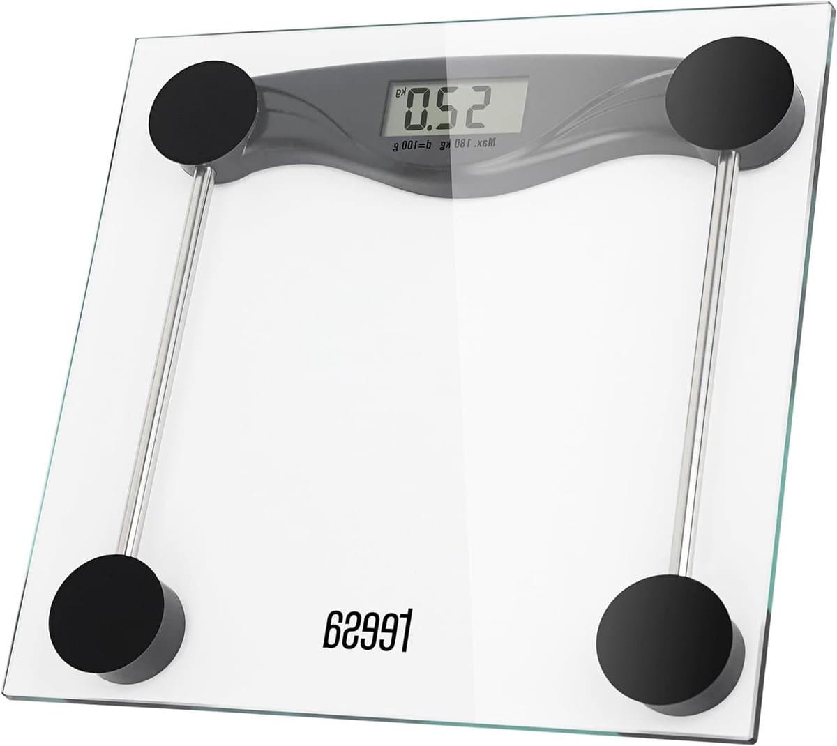 Digitale Personenweegschaal - Badkamerweegschaal Glas - Gewicht Monitoren - Automatische Aan/Uit - 180 kg Capaciteit - Transparant