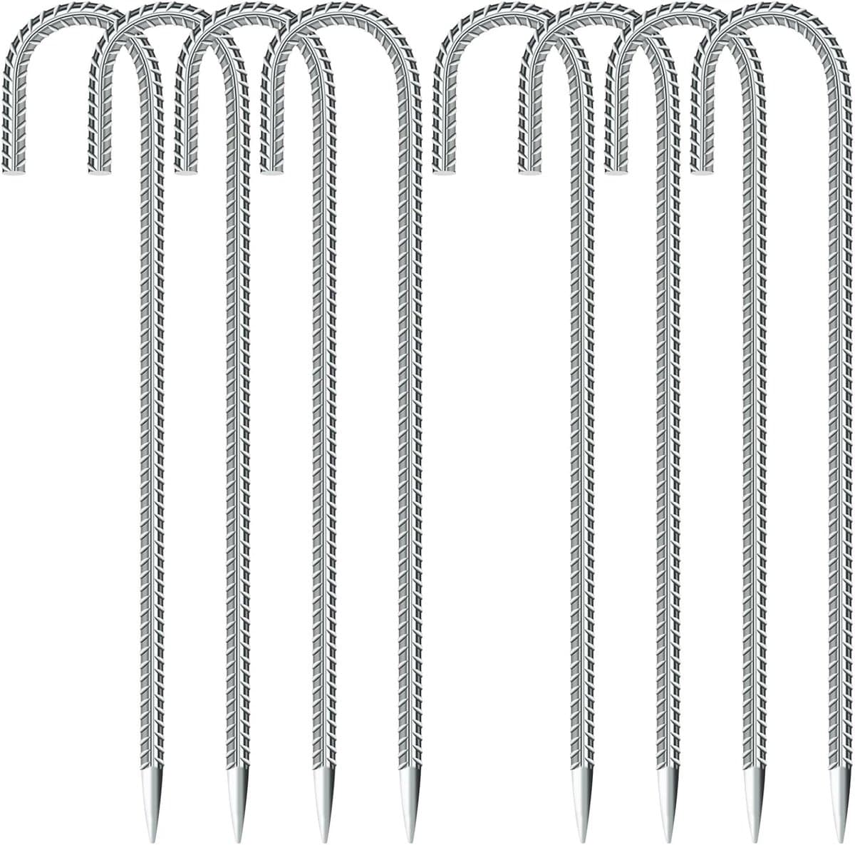 8 stuks grondpalen, grondankers, grondanker, 30 cm lang, J-haken, tentharingen, tentnagels, trampoline, haken voor het beveiligen van hek, tenten, tuinpalen, trampoline (8 stuks zilver)
