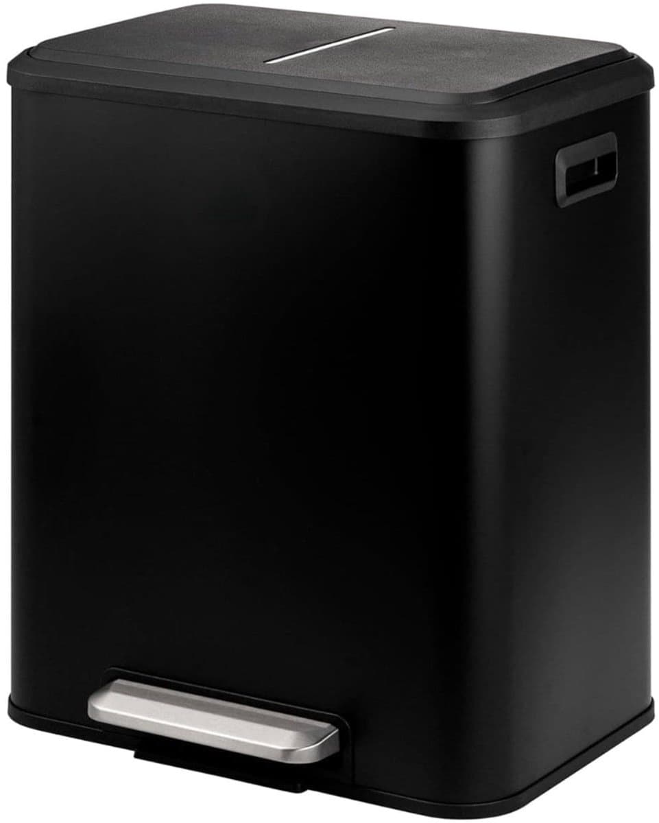 Klarven® Prullenbak 2 Vakken - Duo Prullenbak Voor Afvalscheiding - Gescheiden Afval Zonder Gedoe - Zwart - B 43 x D 34 x H 50 cm