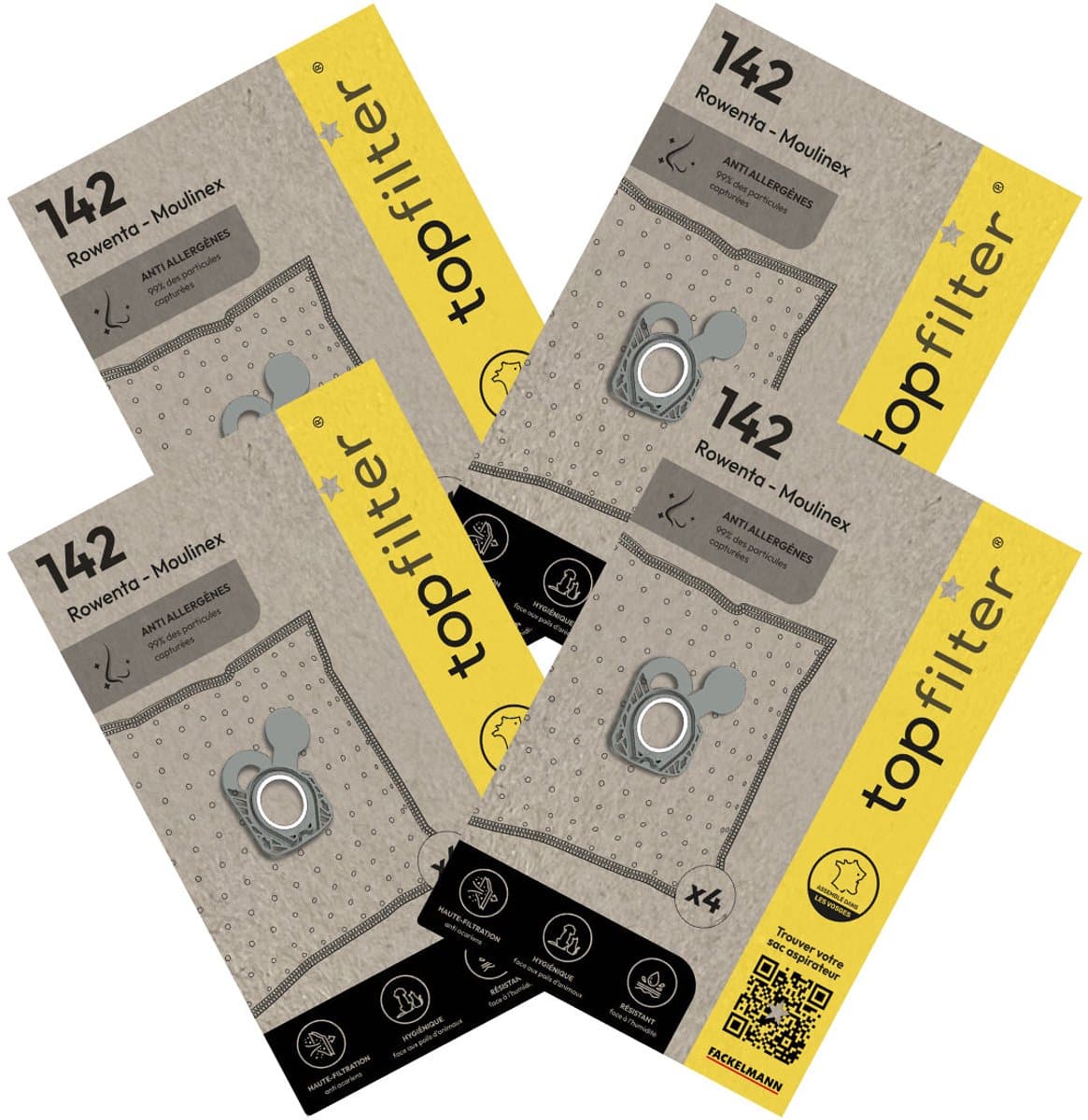 Set van 4 pakketten van 4 stofzuigerzakken 64142 Rowenta en Moulinex TopFilter Premium