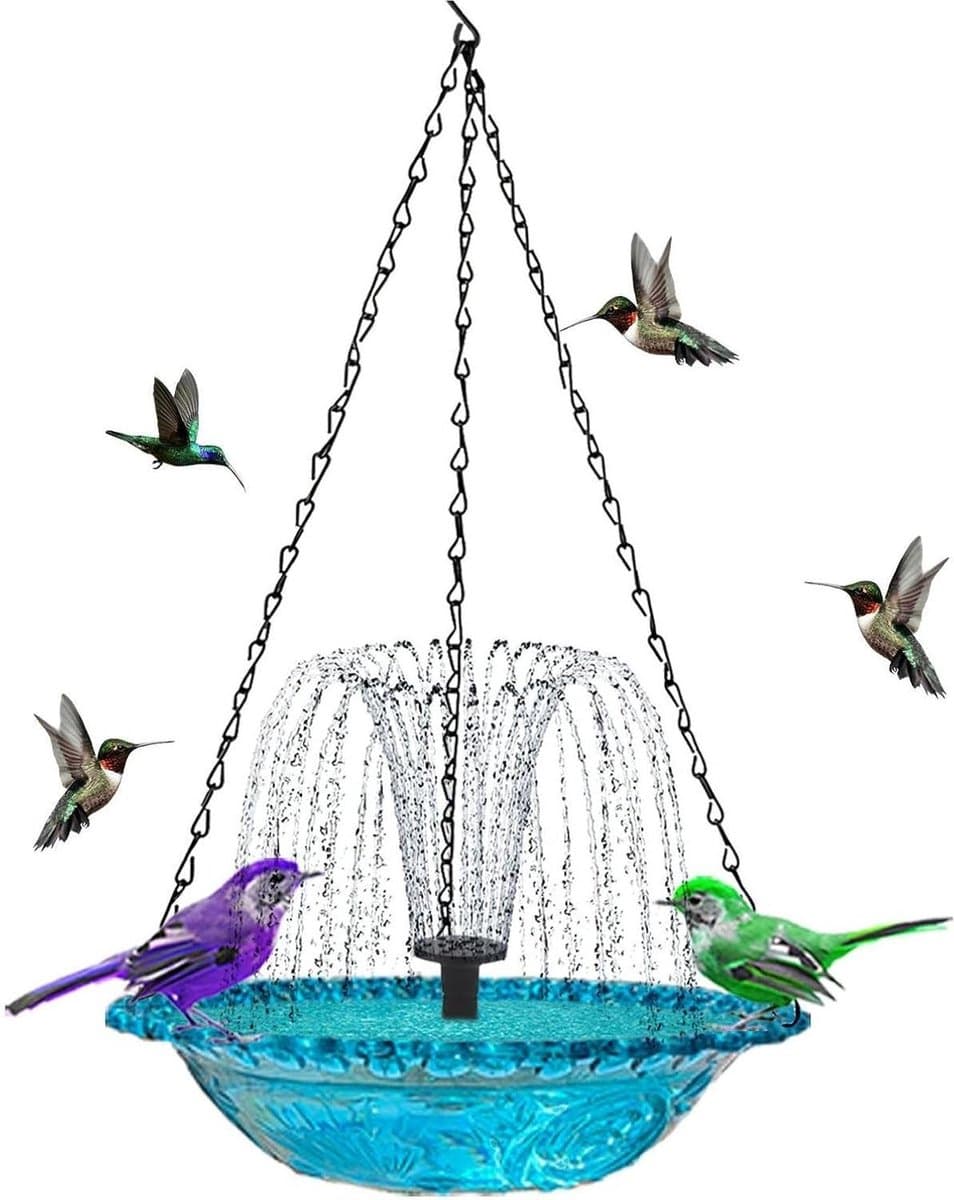 Tuinbak Fontein - Vogelbad - Dieren Verfrissen - Zonne-energie Aangedreven - 46 cm - Blauw