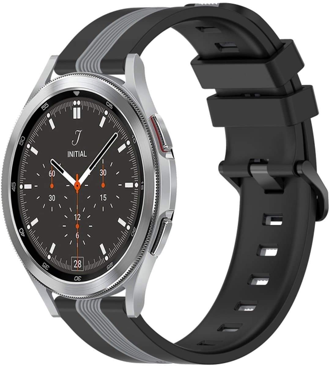 For Samsung Galaxy Watch4 Classic 46mm 20mm Vertical Two-Color Silicone Watch Band(Black+Grey)