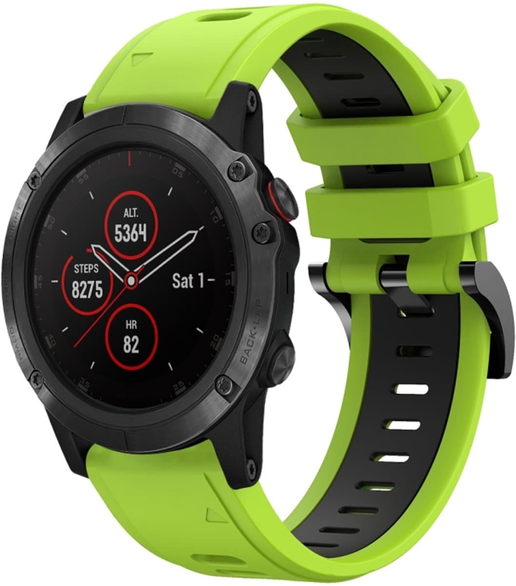 Voor Garmin Fenix 5X Plus 26mm tweekleurige sport siliconen horlogeband (limoengroen + zwart)