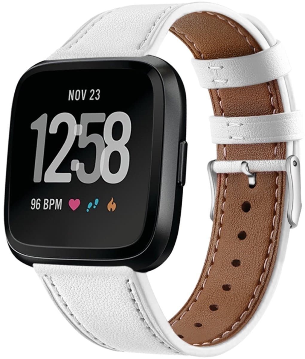 Voor Fitbit Versa 2 / Fitbit Versa / Fitbit Versa Lite lederen band met ronde staartgesp (wit)