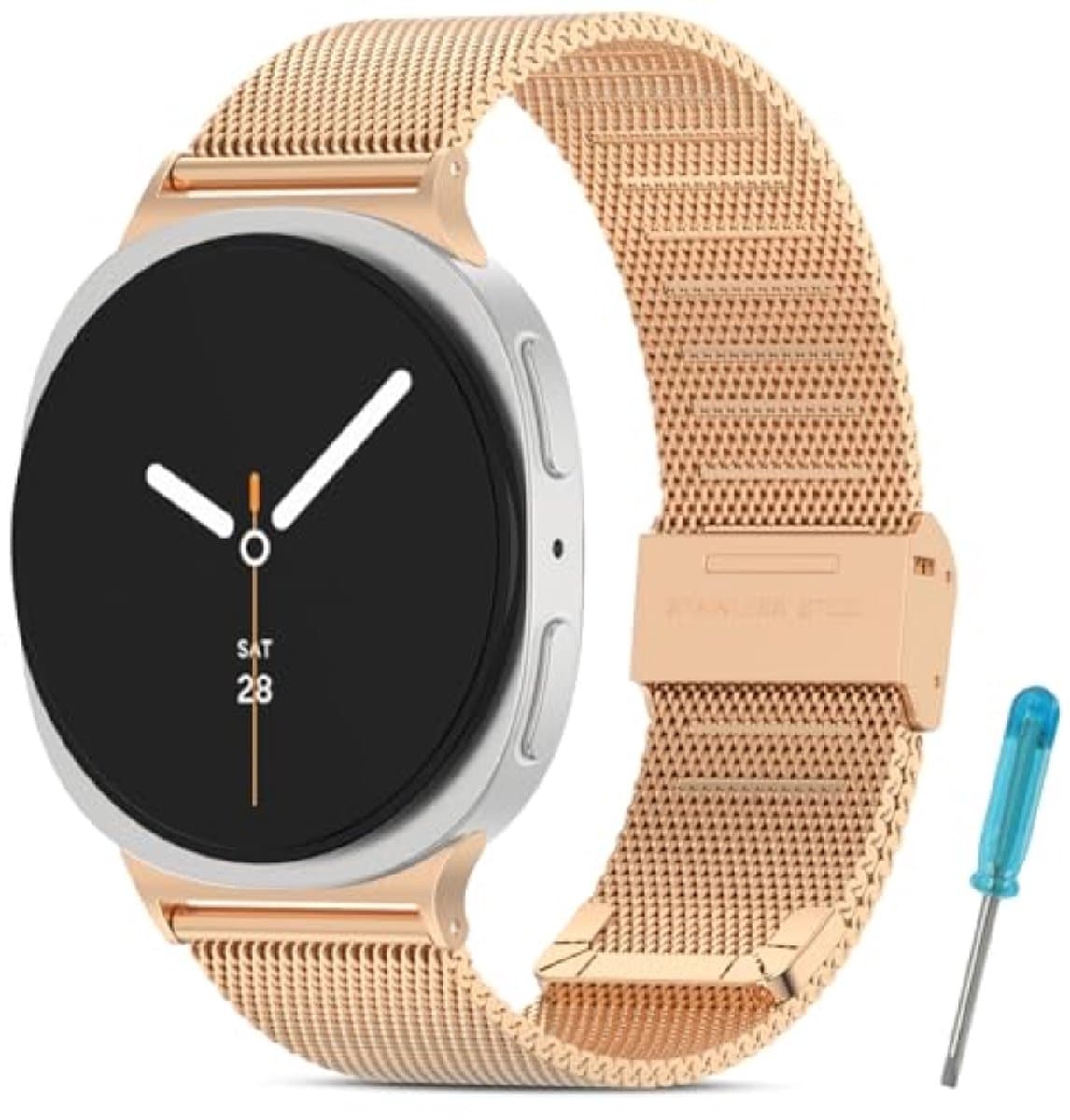 PromoHome Reservearmband compatibel met Samsung Galaxy Watch 8 (40 mm/44 mm) en Watch 8 Classic (46 mm) - Verstelbare metalen band voor dames en heren - Roestvrij staal