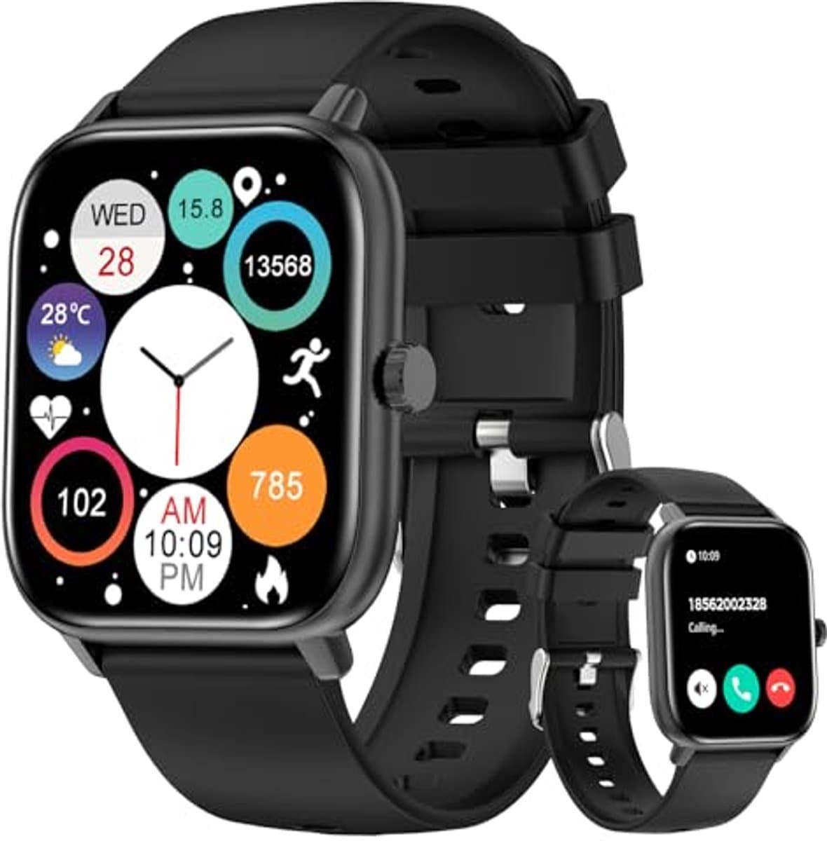 Smartwatch voor dames en heren met telefoonfunctie, 1,85 inch HD-display, activiteitentracker en IP68 waterdicht