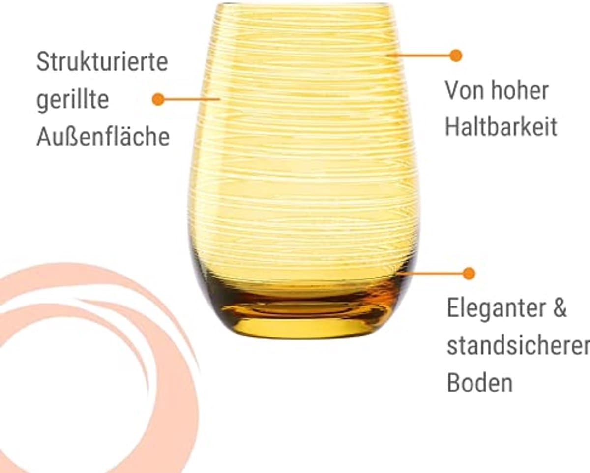 Set van 6 Amberkleurige Waterglazen - Kristallen Drinkglazen voor Water, Sap en Cocktails - Vaatwasser- en Schokbestendig