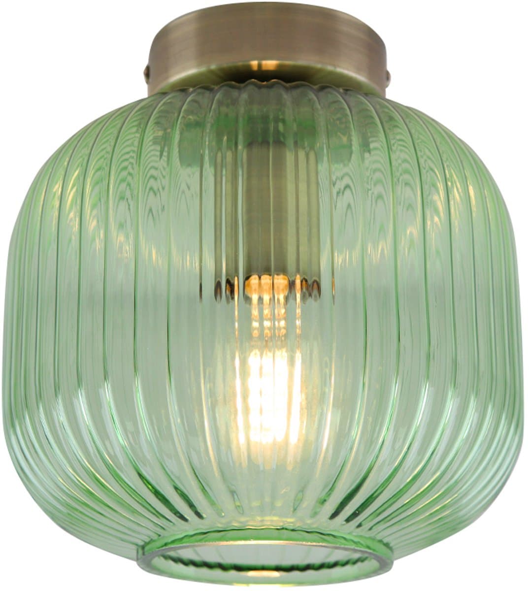 Olucia - CHARLOIS - Plafondlamp - Goud / Groen - Geschikt voor Woonkamer - Vorm: Rond