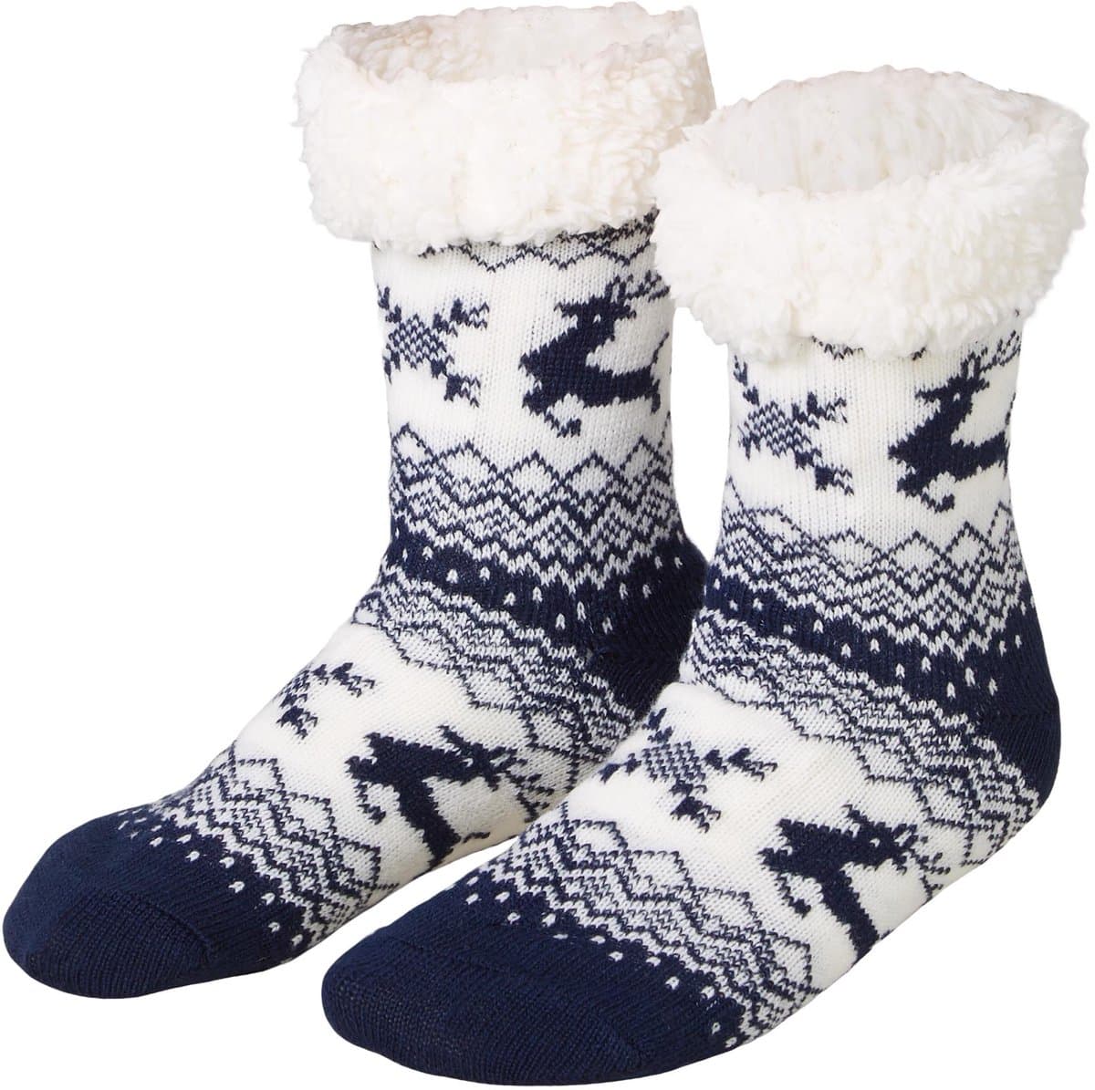 dressforfun - Knusse sokken met rendiermotief blauw-wit 47-50 - verkleedkleding kostuum halloween verkleden feestkleding carnavalskleding carnaval feestkledij partykleding - 303478