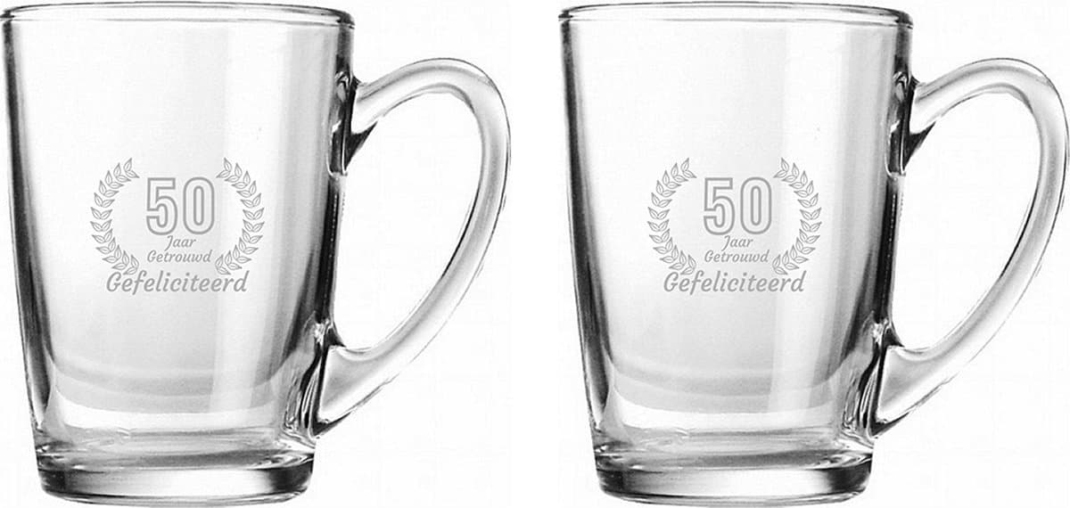 Gegraveerde set Theeglazen 32cl Gefeliciteerd 50 jaar getrouwd