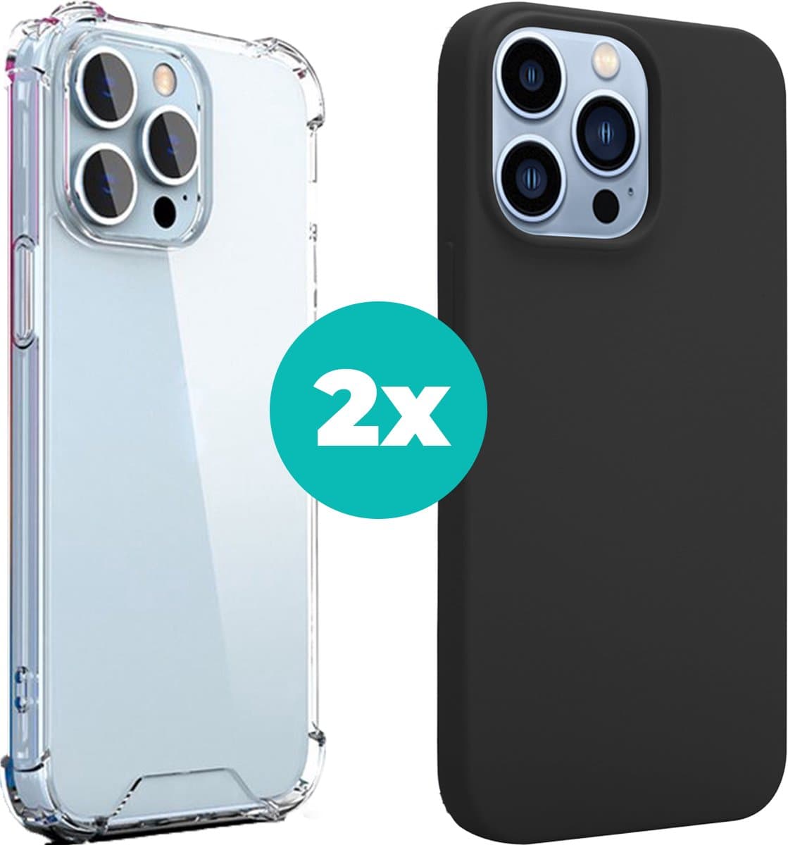 Hoesje geschikt voor iPhone 14 Pro Max hoesje bundel - Silicone case en transparant case - 2 hoogwaardige hoesjes voor Hoesje geschikt voor iPhone 14 Pro Max - Bundel van Zwart en Transparant hoesje
