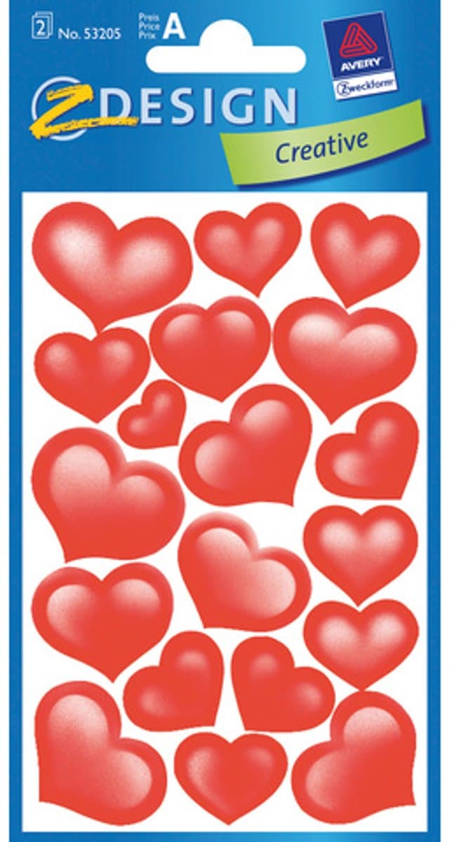 Avery Stickervel Hart Junior 7,6 X 12 Cm Papier Rood 38-delig
