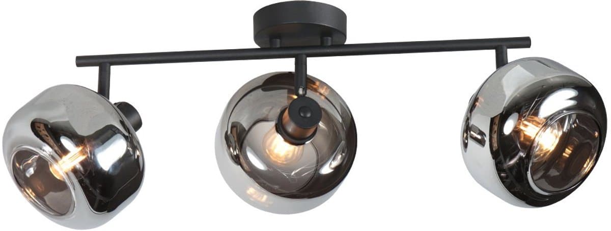 Zwarte 3-Lichts Plafondspot Tenebris 4210ZW - Trendy Verlichting van Glas en Metaal, 56x12 cm, Kantelbaar - Mexlite