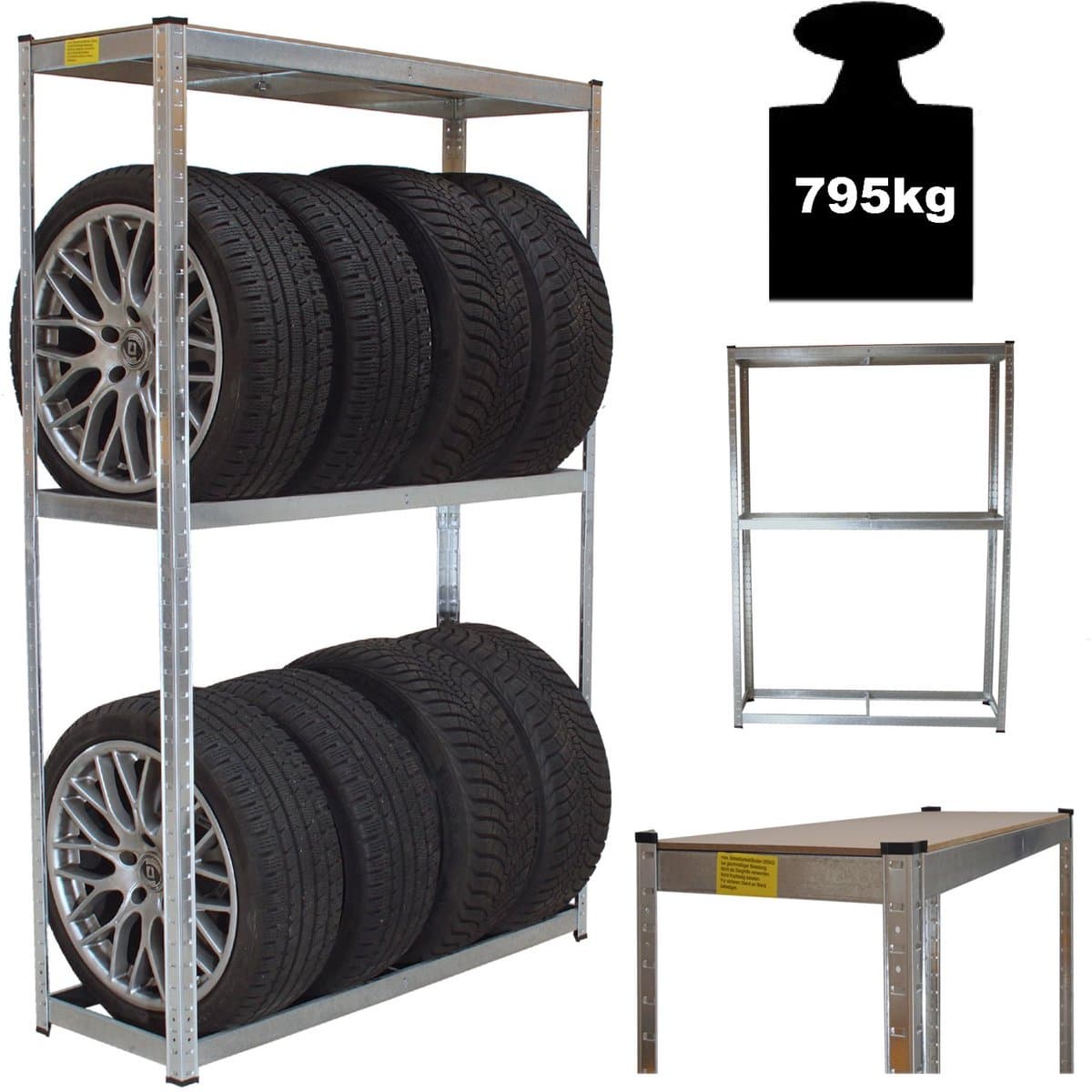 TRUTZHOLM - Bandenrek Voor 8 Wielen - 180x120x40 cm - 795 kg - Heavy-Duty Bandenstelling - Insteekrek Garage Stelling