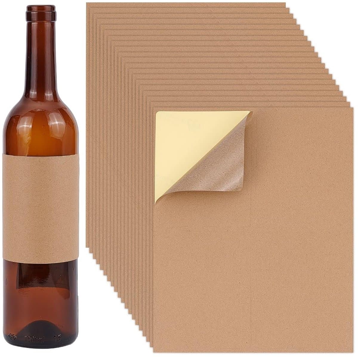 Dailygoods- Wijnflesetiketten 80 Stuks - Zelfklevende Etiketten - Bruin/Blanco Labels - Voor Mini-Champagne/Wijnflessen - DIY Beschrijfbaar - Compatibel met Inkjetprinter
