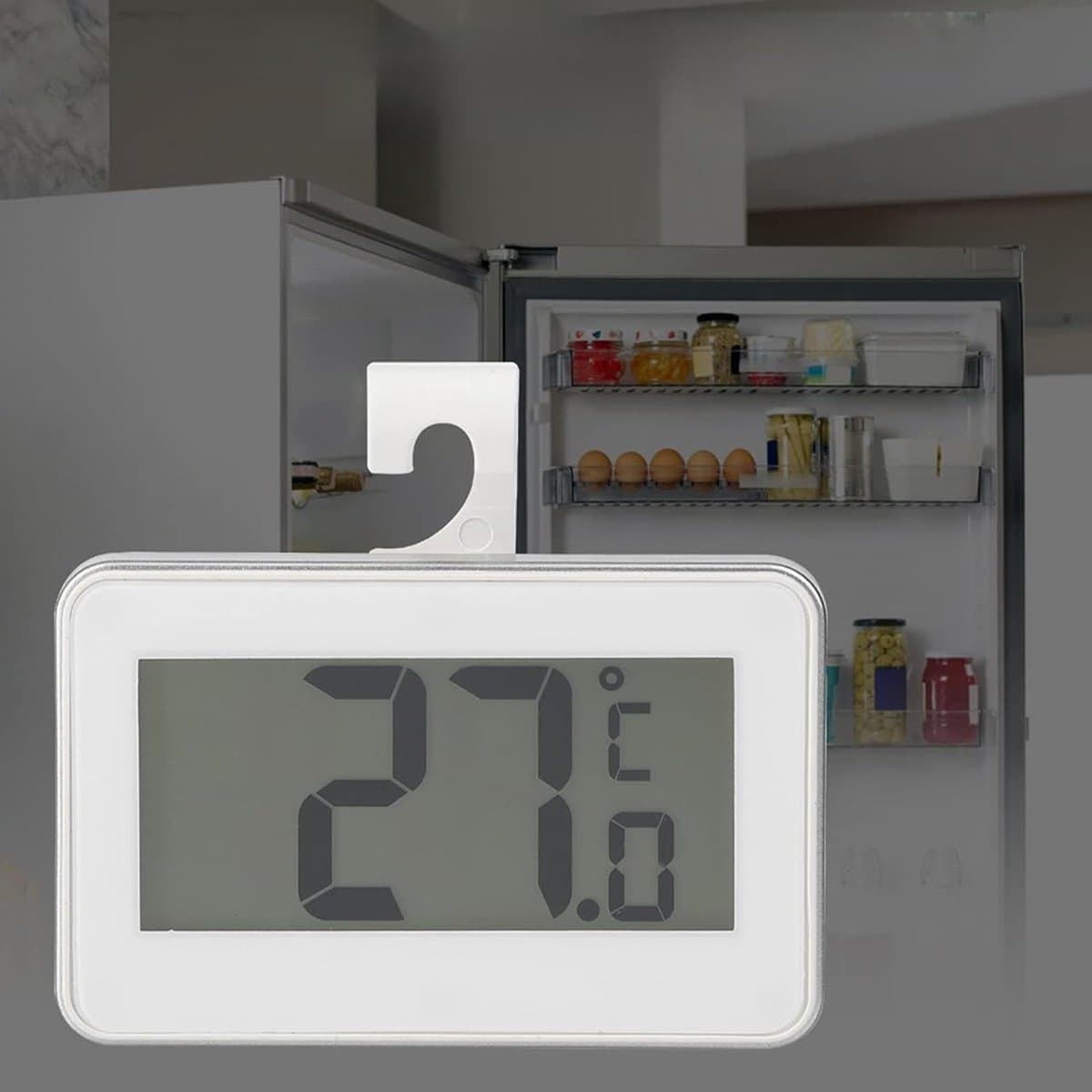 Koelkast Thermometer - Vriezer Meter - Temperatuur Bewaken - Vorst Alarm Functie - 8 x 7 x 2 cm - Wit