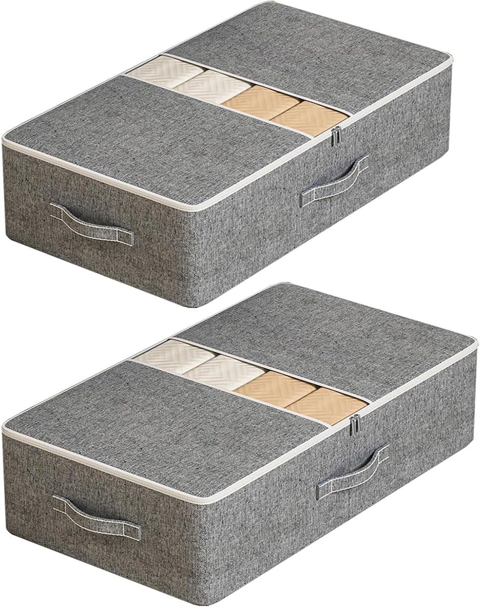 MeubelsvanJoep 2 stuks opbergdozen 50 x 40 x 15 CM, opbergdoos met deksel, versterkte handgreep, kleding, opbergtas, kledingdoos, verhuisdozen voor kleding, jurken, beddengoed, grijs