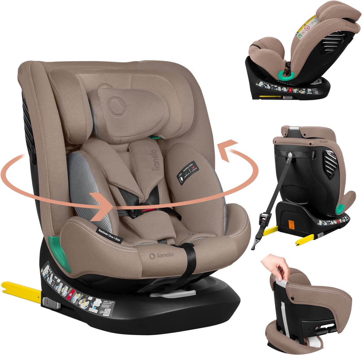 Lionelo Bastiaan One i‑Size Autostoel – 4-in-1 ISOFIX & Top Tether – Achterwaarts & Voorwaarts – 360° Draaibare EasyTurn Basis – Verstelbare Hoofdsteun & Memory Foam – 40–150 cm – Lange Gebruik & Hoog Veiligheidsniveau