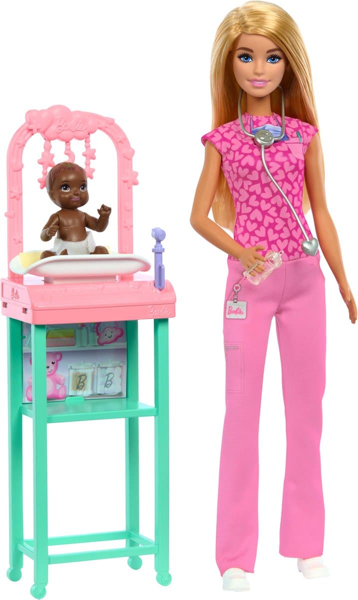 Barbie baby dokter poppen set - 6 stuks, multikleur