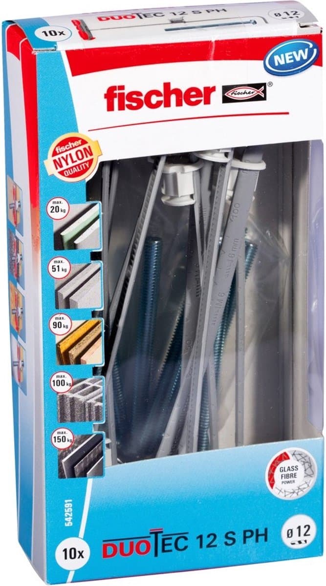 fischer Hollewandplug DuoTec 12 S PH met metrische bolkopschroef