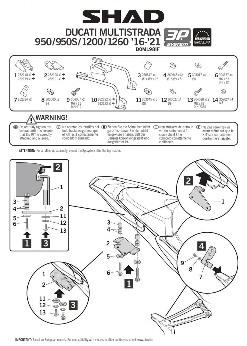 Support valise latérale 3P System Shad pour moto Ducati 890 MULTISTRADA V2 Neuf