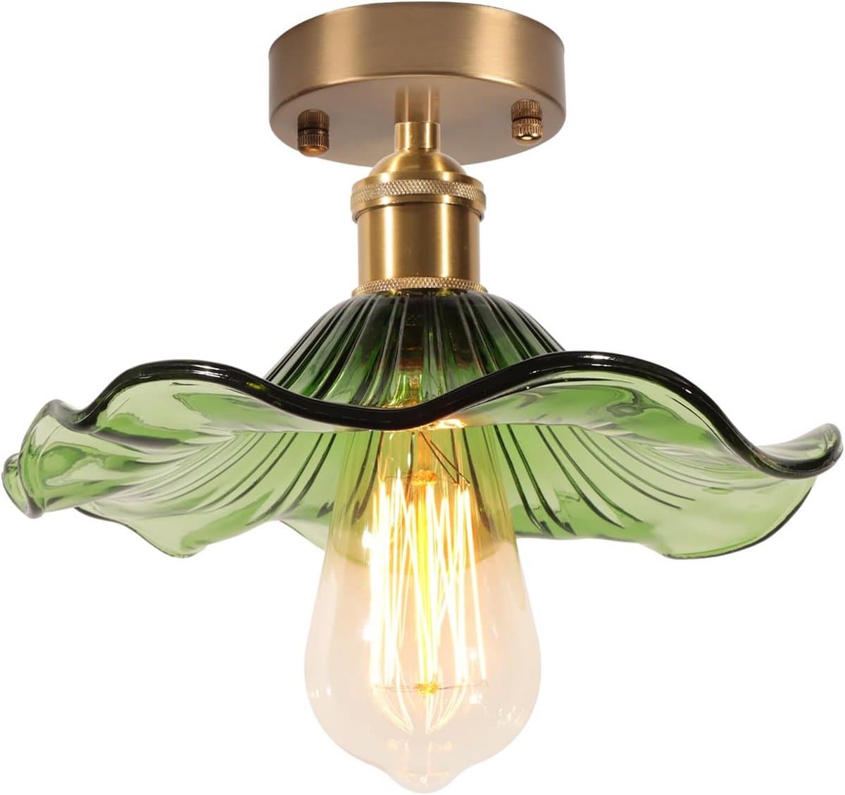 Moderne Plafondlamp Glas Bloem Groen - E27 Hanglamp voor Hal Slaapkamer
