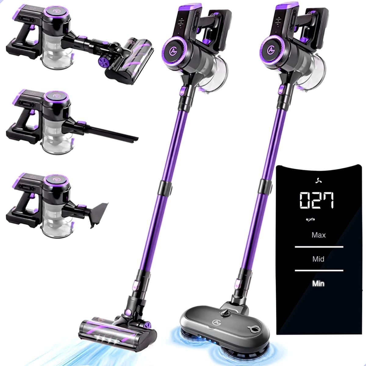 AG4200+ Steelstofzuiger Draadloos – Met Dweilfunctie 2 in 1 – Deep Purple – Krachtige Stofzuiger Zonder Zak – Geschikt voor Dierenharen – Compact & Lichtgewicht Kruimeldief