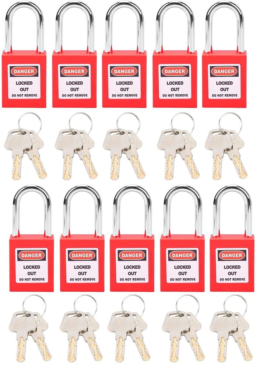 Dailygoods- Veiligheidssloten Set van 10 - Nylon 38 mm - Hangslot met 20 Sleutels - Schokbestendig - Chemische Voeding - Veilig Gebruik