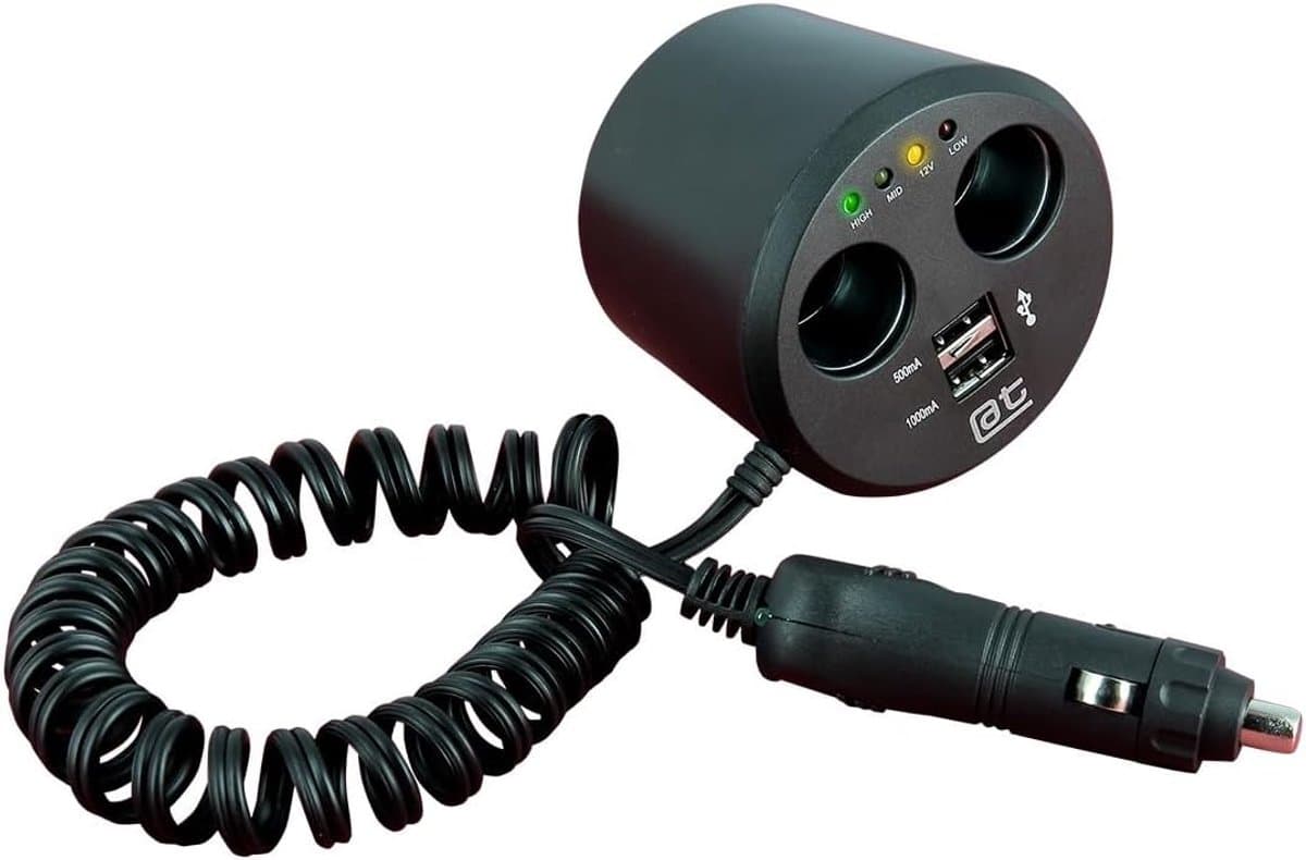 Thijox - Oplader met Meervoudige Stekker 12/24V + USB + LED voor Auto, Bekerhouder Stekkerblok voor Mobiele Telefoon, GPS, Koelbox en Fotoapparaat, Id
