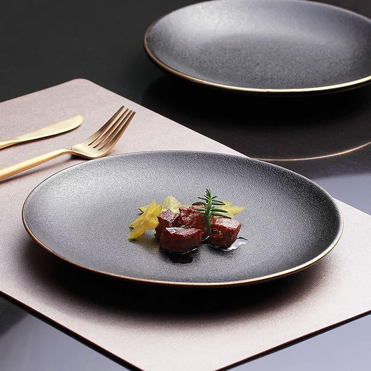 Diner Borden - Servies Set - Thuis Dineren - Vaatwasserbestendig - 25 cm Doorsnee - Zwart