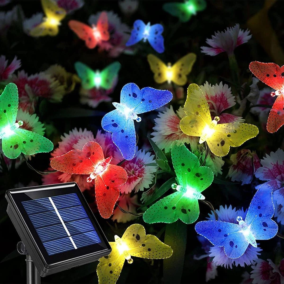 Vlinder Lichtketting - Tuinverlichting Solar - Buiten Decoratie - Vezel Optische Vlinders - 3.8 Meter - Meerkleurig
