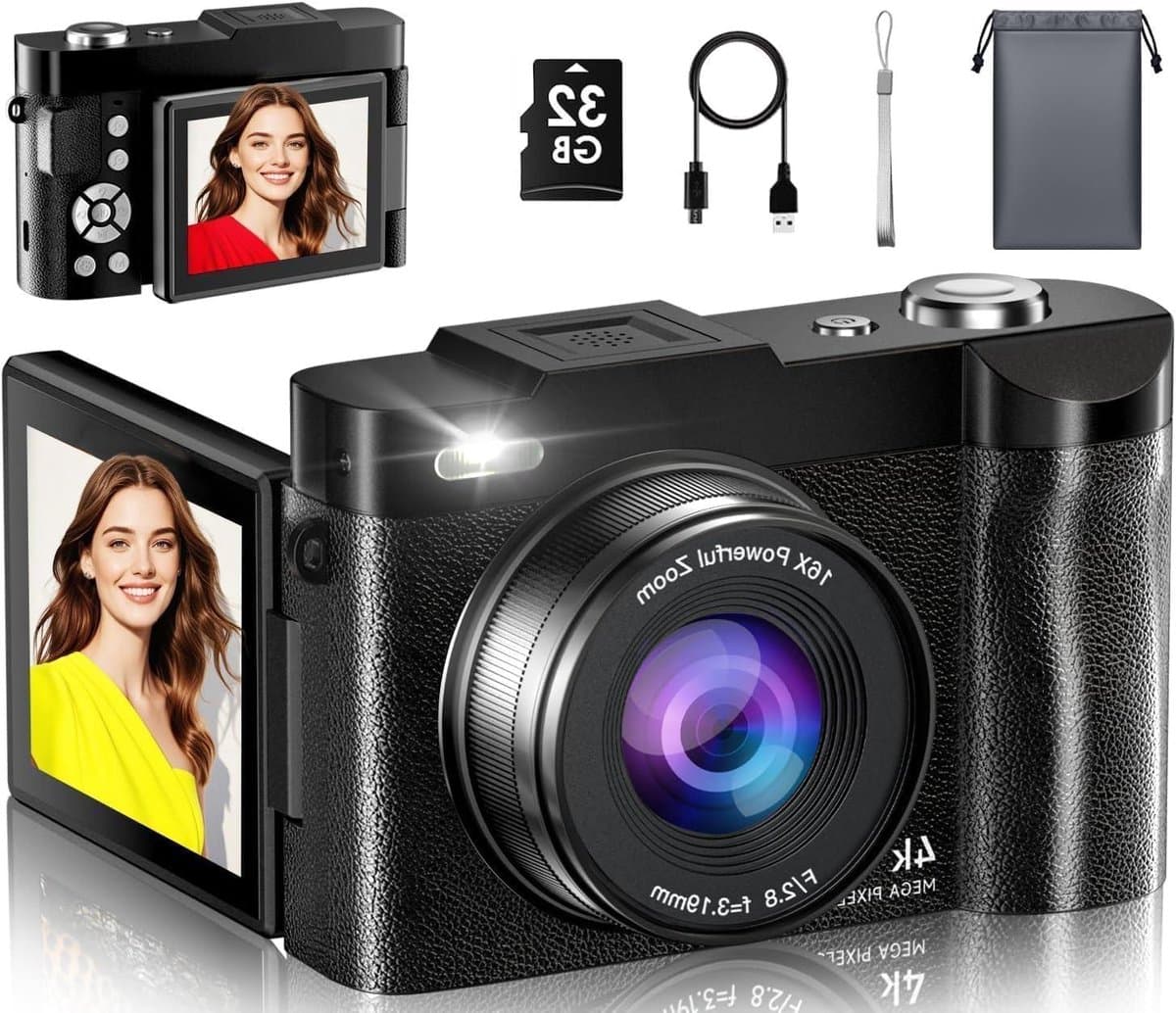 Digitale Camera - Compactcamera Vlogging - Herinneringen Vastleggen - 4K Autofocus Scherm - 48MP 16x Zoom - Zwart