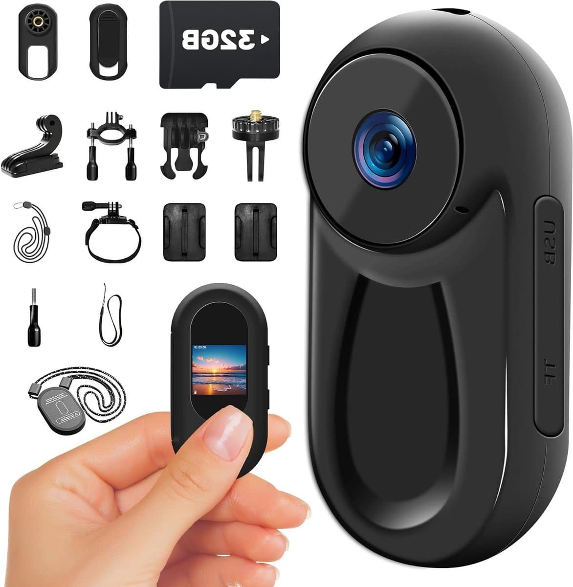 Mini Actiecamera - Sportcamera Bodycam - Handsfree Filmen - Met Ingebouwd Scherm - 32 GB Geheugen - Zwart