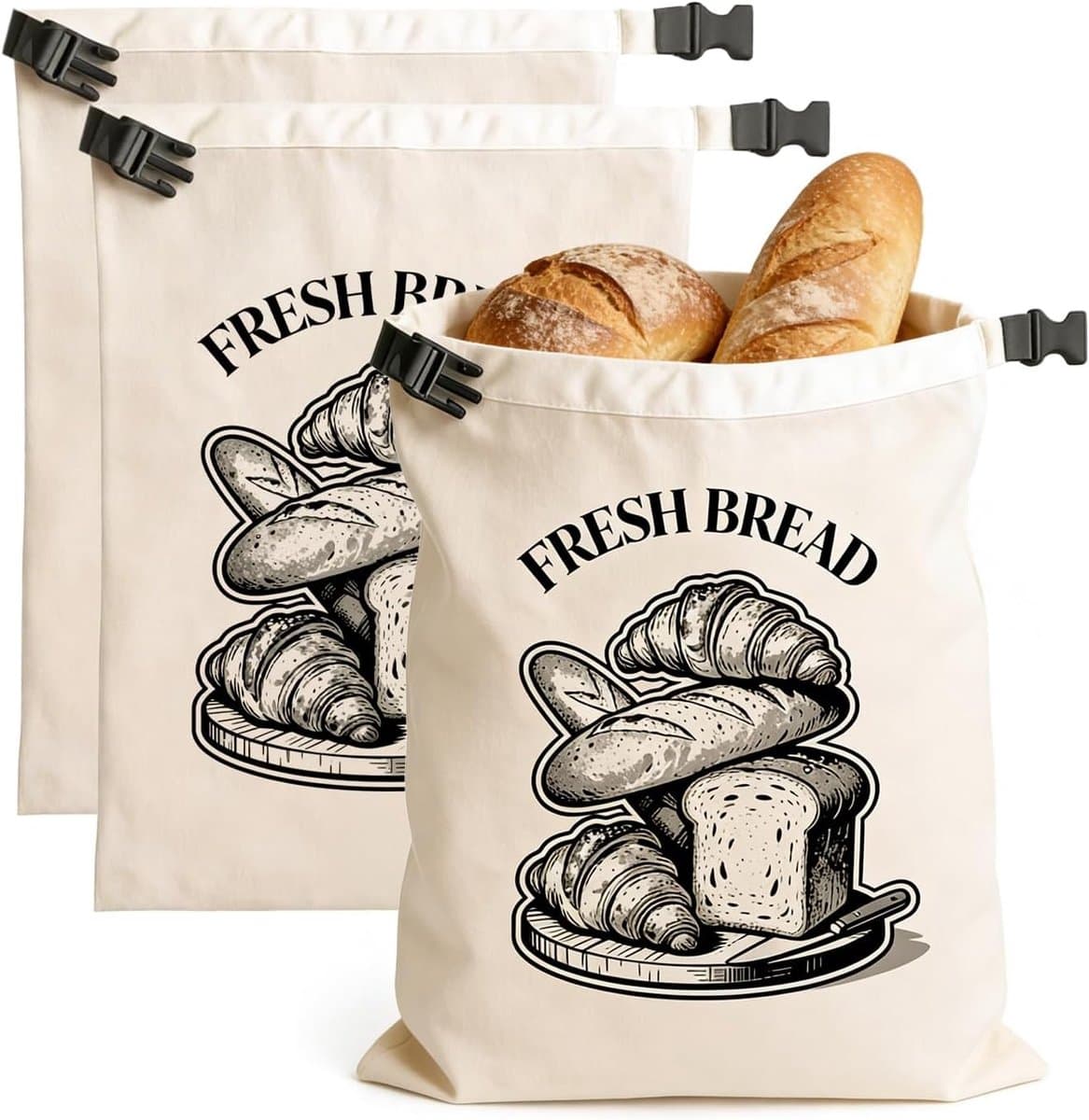 Herbruikbare bijenwas broodzakken - 3 stuks XL linnen voedselopbergtassen voor zuurdesem en zelfgemaakt brood, houdt brood langer vers en is vriezer-vriendelijk