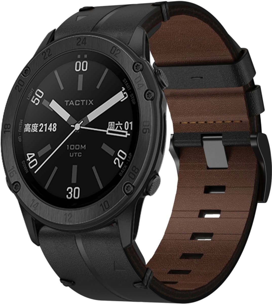 Voor Garmin Fenix 7 Pro 47 mm 22 mm lederen textuur horlogeband (zwart)