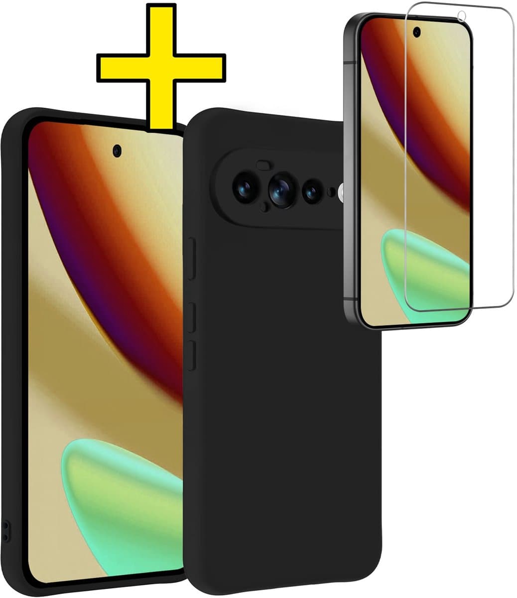 Hoesje - Met Screenprotector - Geschikt voor Google Pixel 11 Pro XL - Sterk & Shockproof - Back Cover - Siliconen Case - Telefoon Hoes - Telefoonhoesjes - Zwart