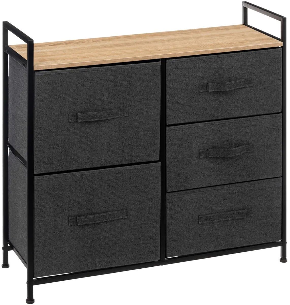5FIVE Opbergkast Pisa - 5 mandjes - grijs - 83 x 29 x 77 cm - metaal/hout/stof - opbergen