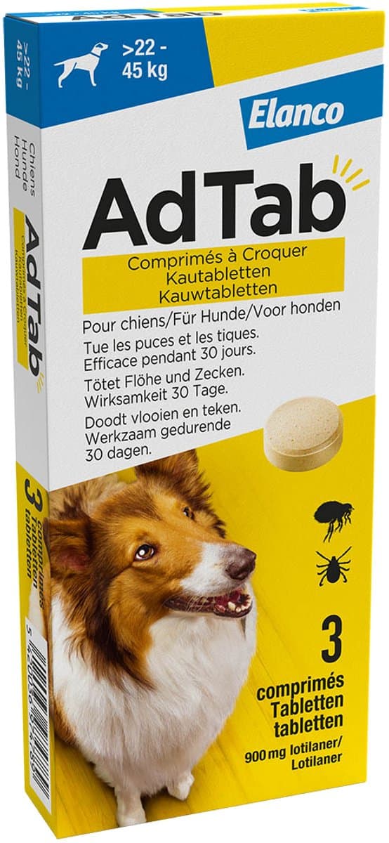 AdTab Vlooien Tabletten Hond - >22 tot 45 kg - 2 x 3 tabletten tegen vlooien en teken hond