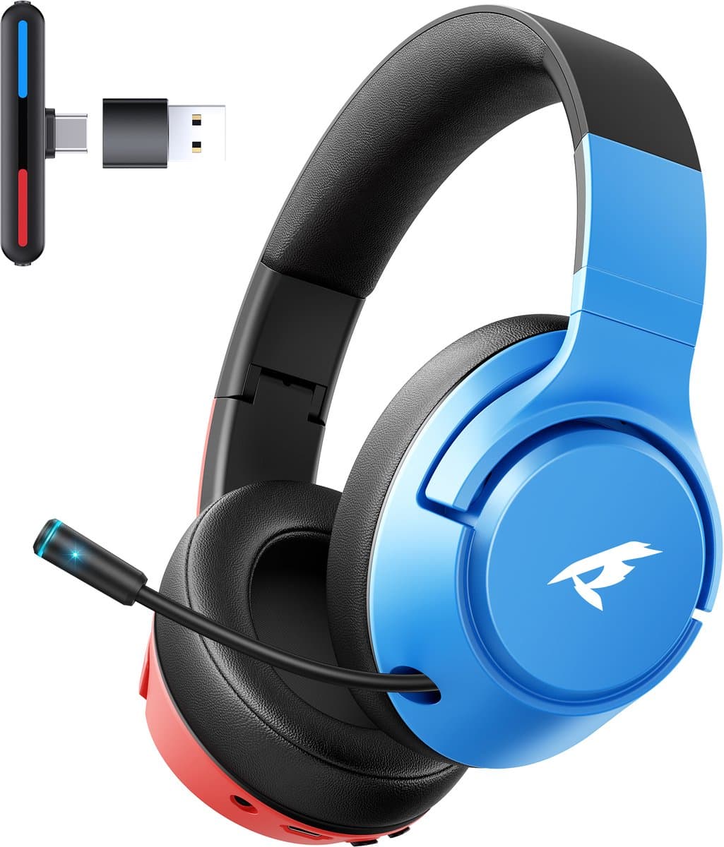 Picun × CINPUSEN CG-01 - 2.4GHz Draadloze Gaming Headset - Nintendo Switch koptelefoons - Over ear koptelefoon met microfoon - Blauw rood