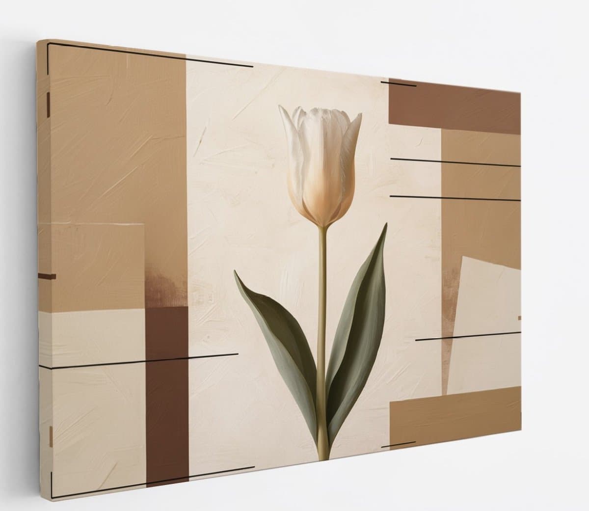 Saammp Canvas Schilderij - Abstracte Tulp - Natuur - Beige - 45x30 - Foto op canvas - Wanddecoratie - Muurdecoratie Woonkamer - Kantoor Decoratie