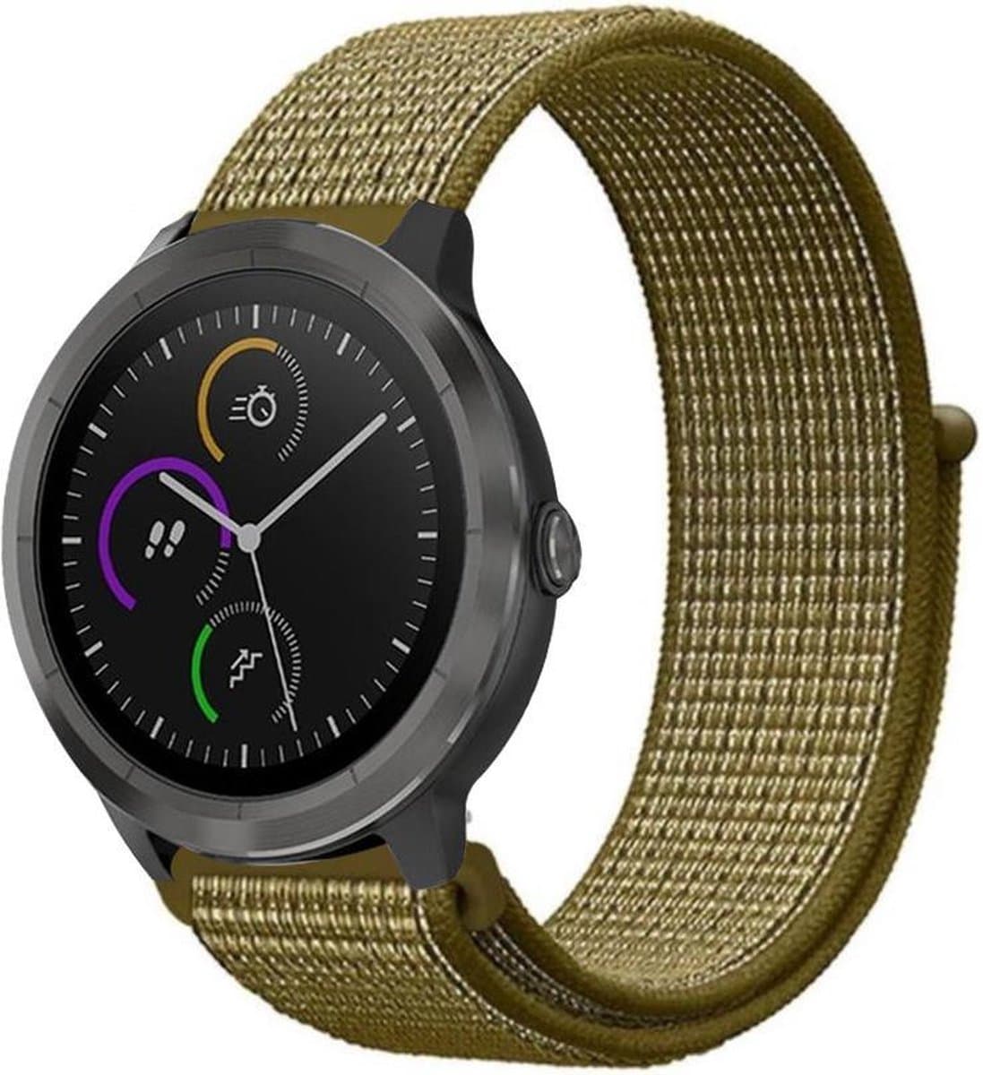 Geschikt voor Garmin Vivoactive 3 nylon band - olijf - 42mm
