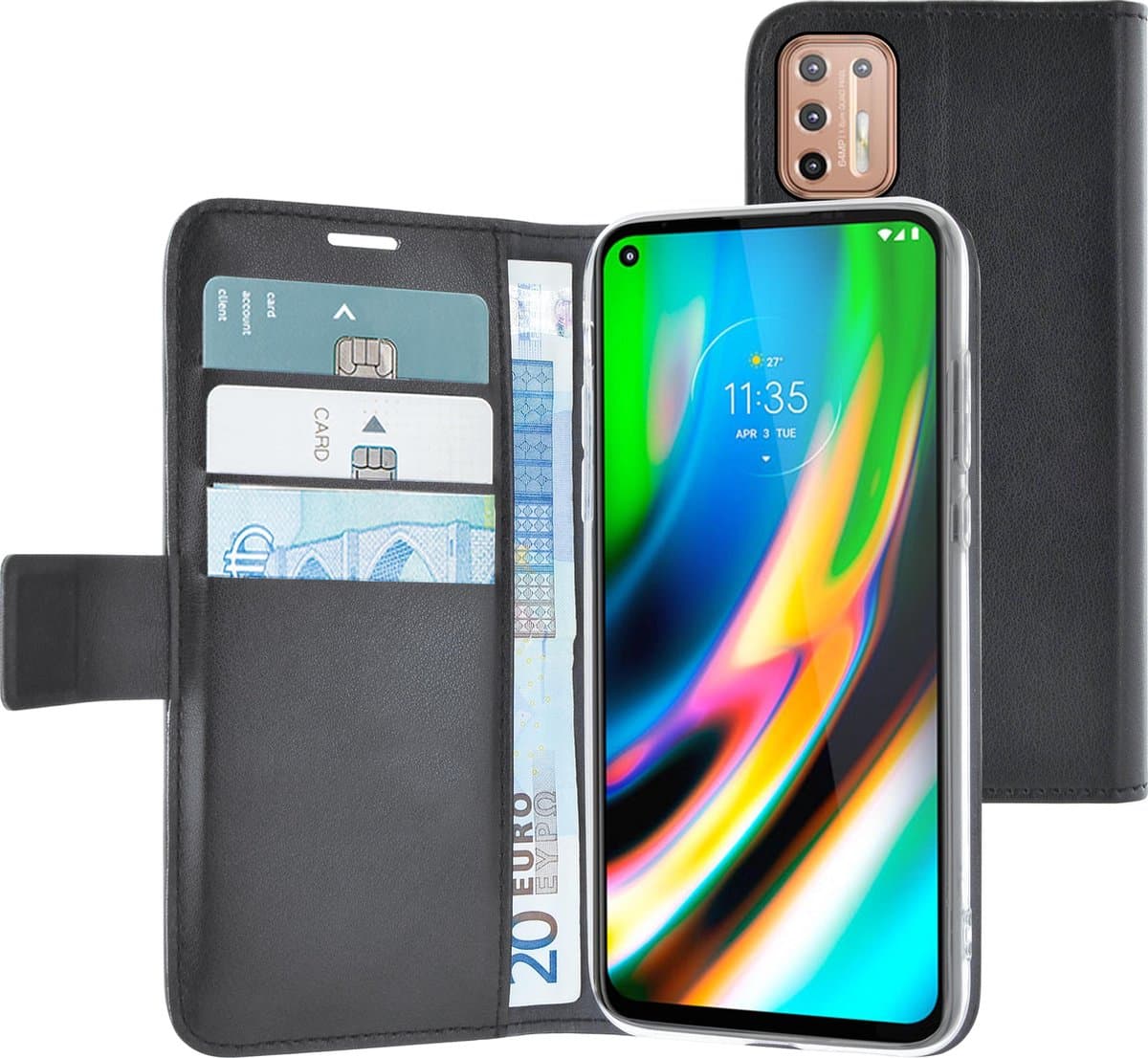 Azuri walletcase magnetic closure & cardslots - Motorola Moto G9 Plus - Zwart
