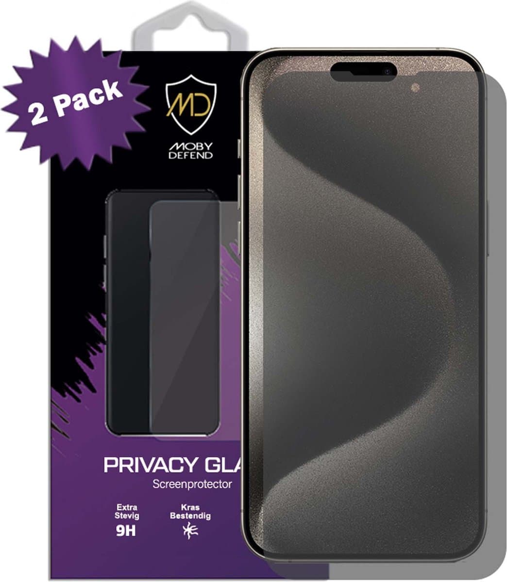 2-Pack MobyDefend Screenprotectors - Geschikt voor iPhone 15 Pro - HD Privacy Glass Screensavers