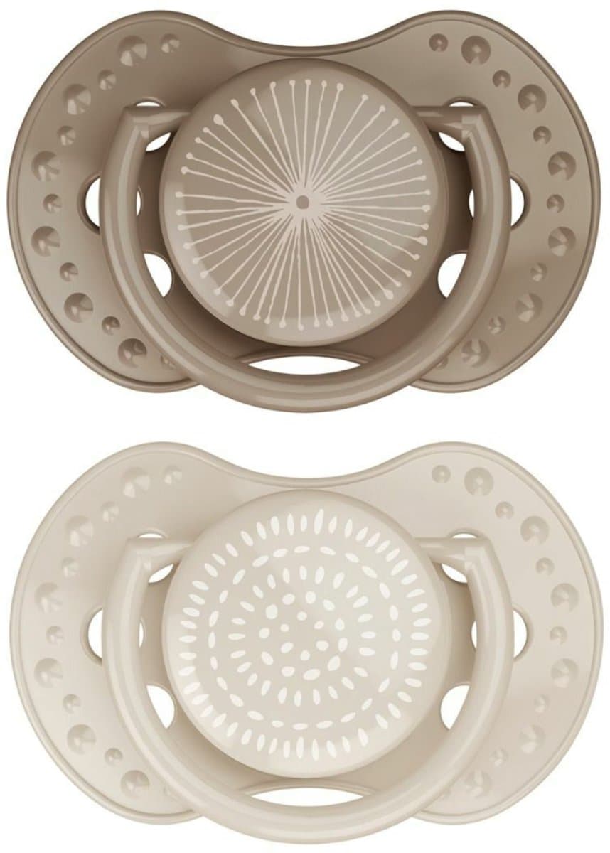 Difrax LOVI Fopspeen Dynamisch - Classy - 6 tot 18 Maanden - Beige & Bruin - 2 Stuks